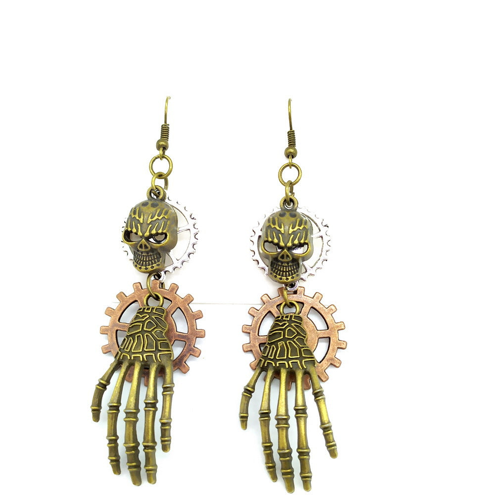 Personality Skull Hand Claw Gear Earrings