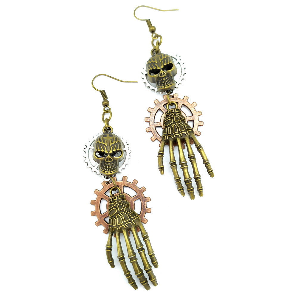 Personality Skull Hand Claw Gear Earrings