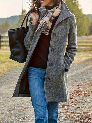 Women's New Vintage Solid Color Button-up Stand-up Collar Woolen Jacket