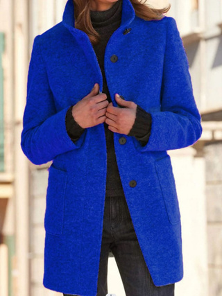 Women's New Vintage Solid Color Button-up Stand-up Collar Woolen Jacket