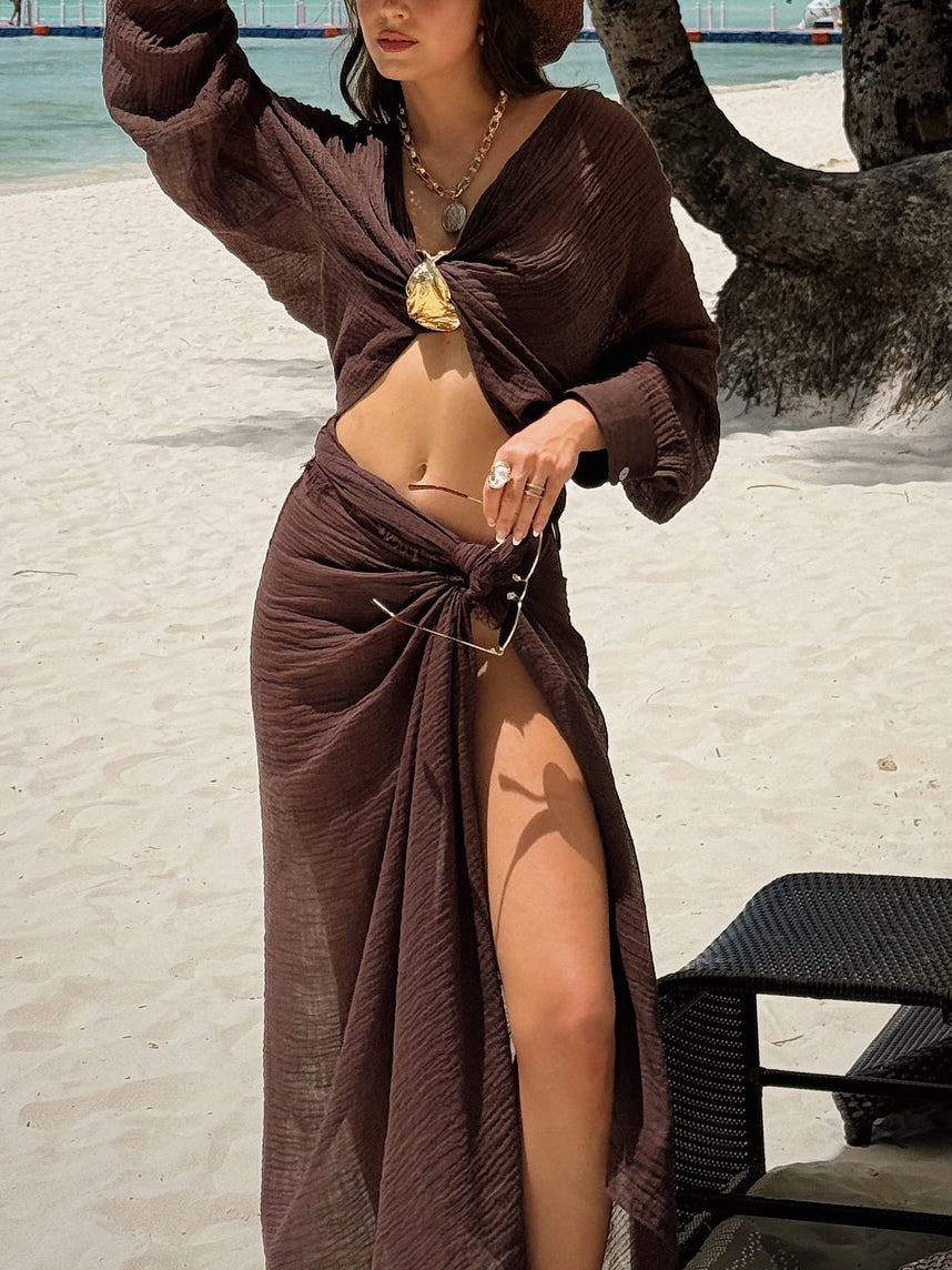 Brown Holiday Shirt Tie Skirt Set