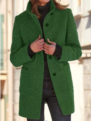 Women's New Vintage Solid Color Button-up Stand-up Collar Woolen Jacket