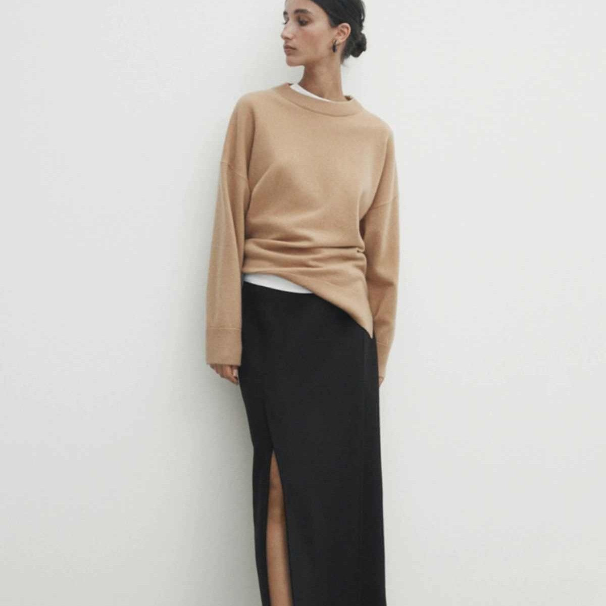 Laminated Shawl Round Neck Sweater Woman