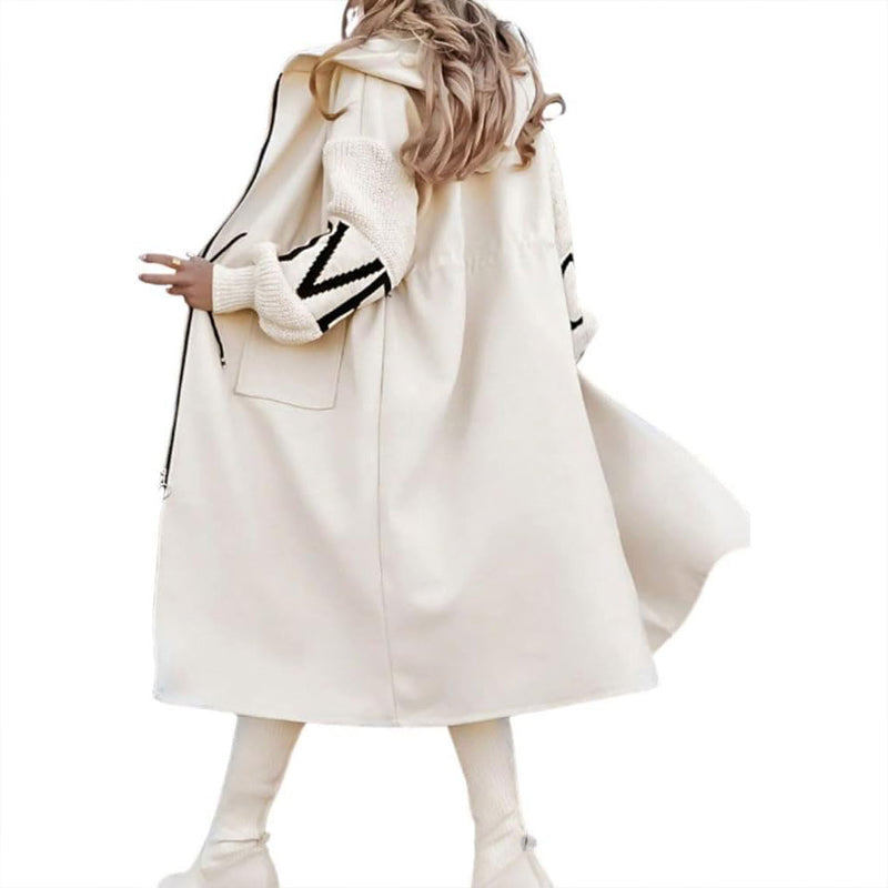 Women's Long Sleeve Letter Print Hooded Coat With Pockets - Zip Front Long Windbreaker For Spring&Fall