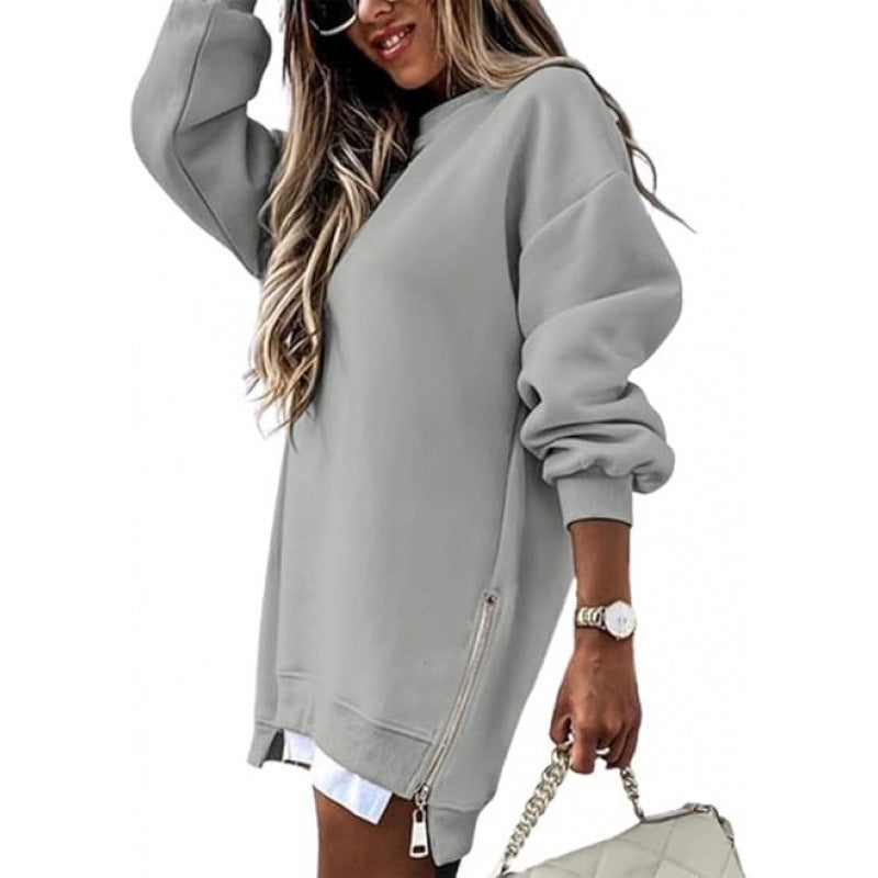 Fall Winter Fashion Stitching Side Zipper Design Pullover Sweater For Women