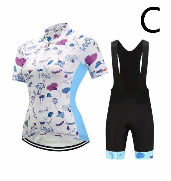 Short-Sleeved Bib Cycling Clothes Suit Bicycle  Wicking Outdoor Clothes