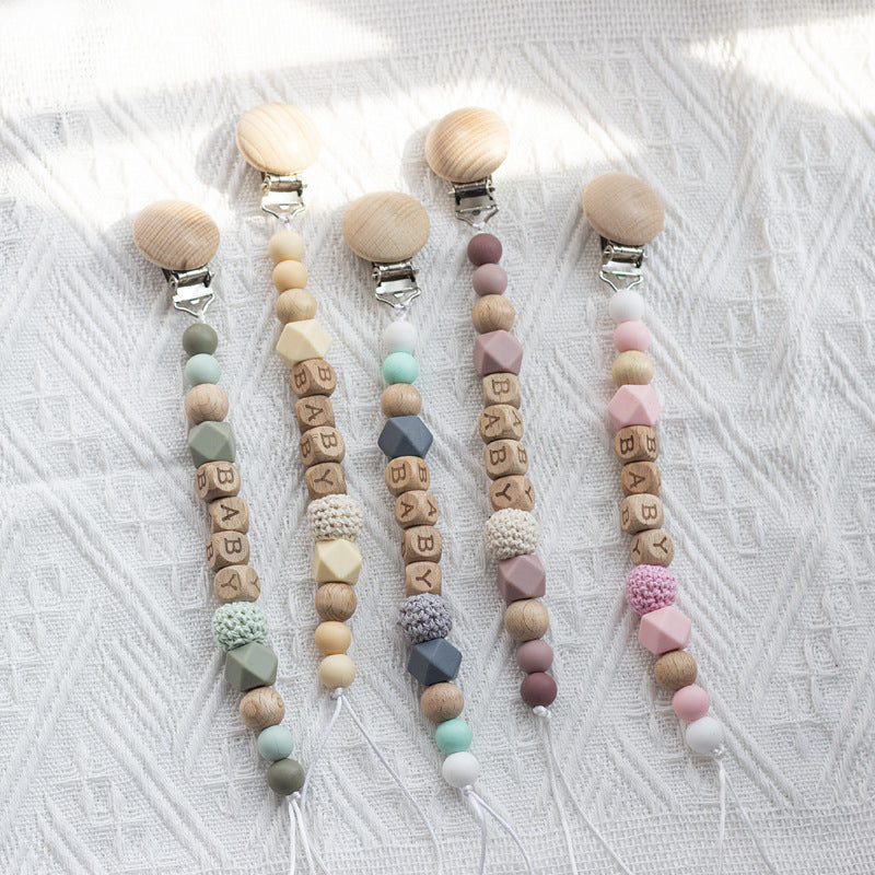 Ins Nordic Style Maternal And Child Supplies Pacifier Beech Silicone Nipple Chain Anti-drop Chain