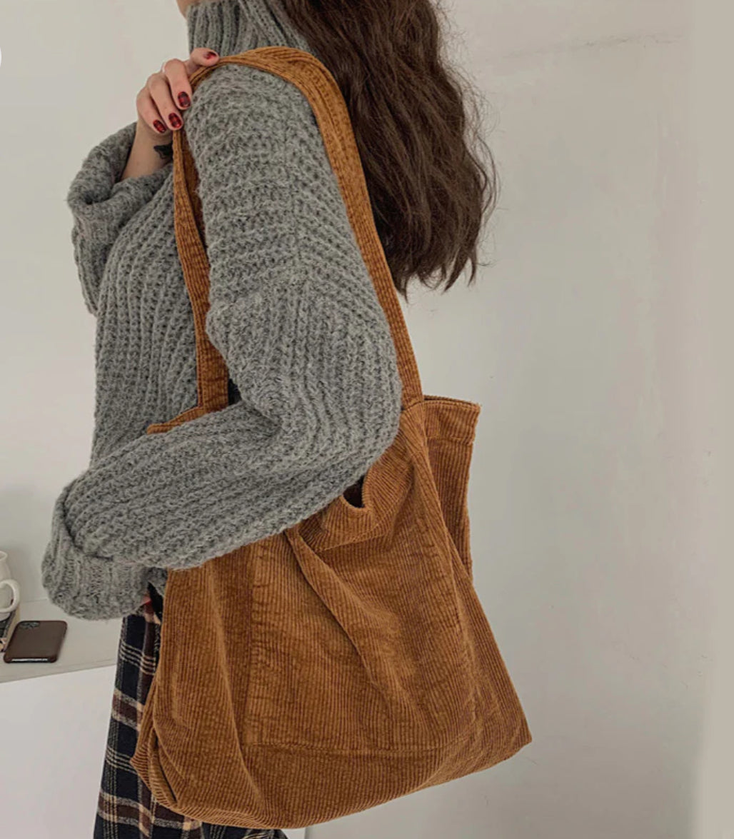 Corduroy Shoulder Bags Winter Fall Handbags Women Shopping Bags