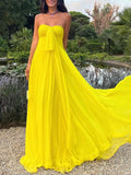 Yellow Strapless Bow Tie Maxi Dress
