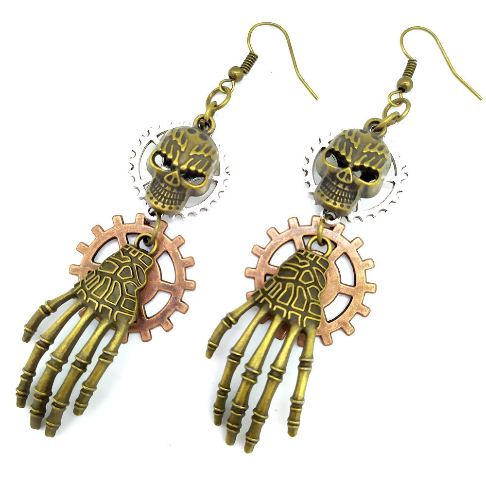 Personality Skull Hand Claw Gear Earrings