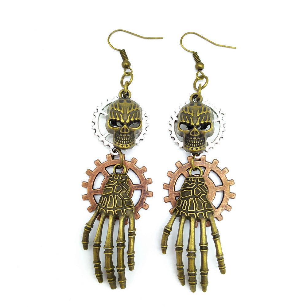 Personality Skull Hand Claw Gear Earrings