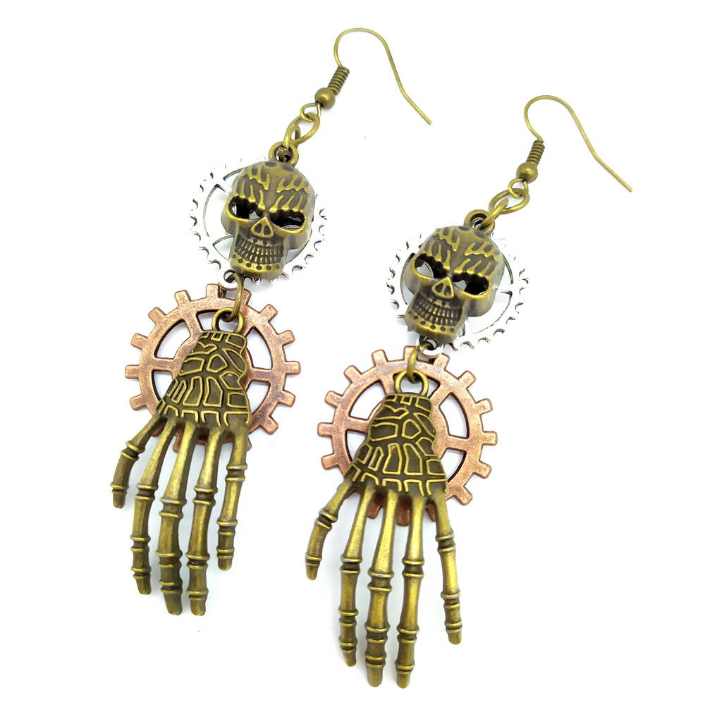 Personality Skull Hand Claw Gear Earrings