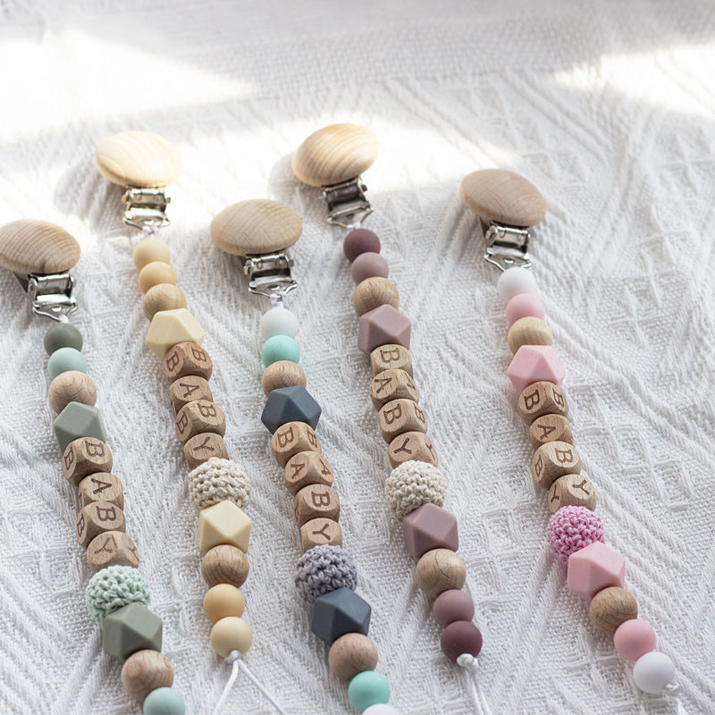 Ins Nordic Style Maternal And Child Supplies Pacifier Beech Silicone Nipple Chain Anti-drop Chain