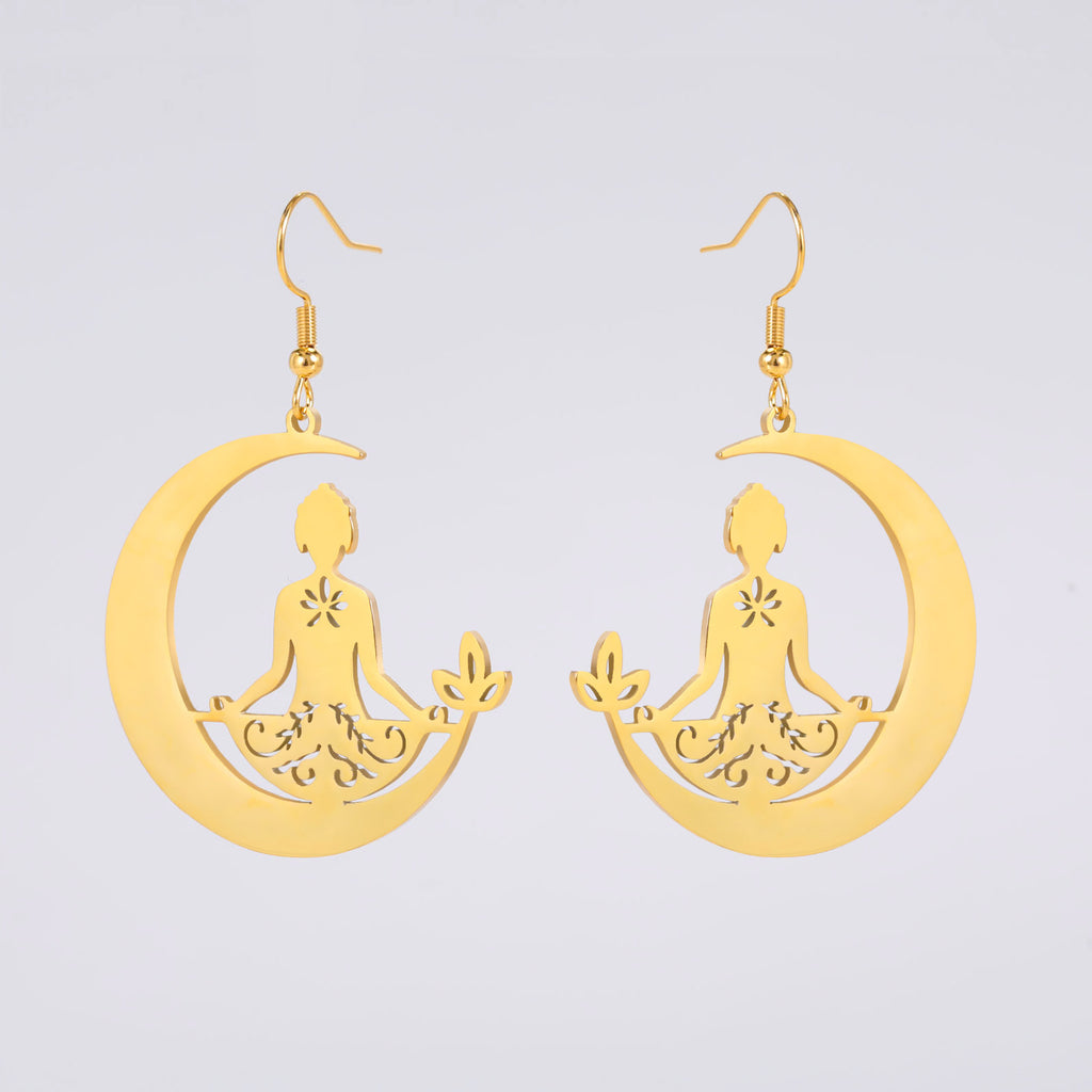 Yoga Moon Earrings Stainless Steel Meditation