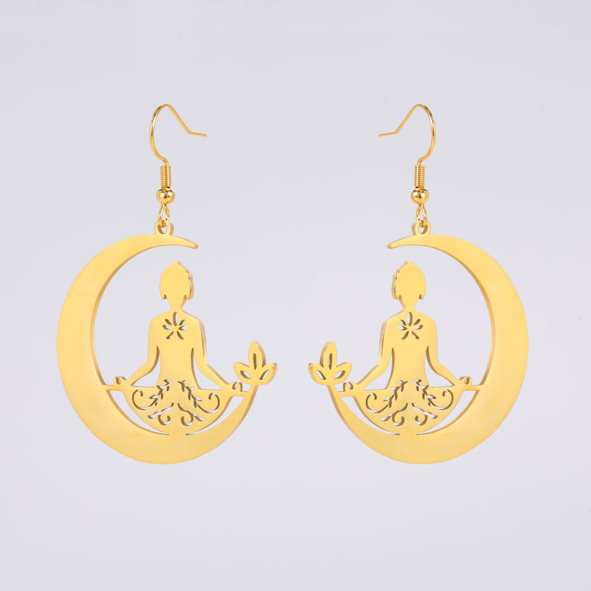 Yoga Moon Earrings Stainless Steel Meditation