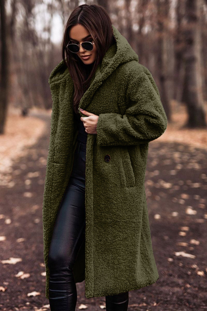 Autumn Winter Fashion Elegant Long Coat Woman Plush Warm Faux Fleece Coat Women Teddy Jacket Female Teddy Coat Outwear Ladies