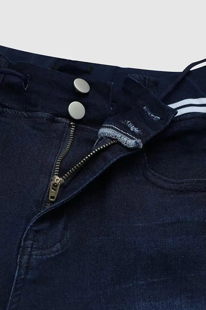 Athleisure Style Skinny Jeans For Women, Mid-Rise Pull-On Denim With A Sporty Drawstring Waist, Butt-Lifting Dark Wash Jeggings