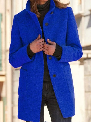 Women's New Vintage Solid Color Button-up Stand-up Collar Woolen Jacket