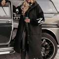 Women's Long Sleeve Letter Print Hooded Coat With Pockets - Zip Front Long Windbreaker For Spring&Fall